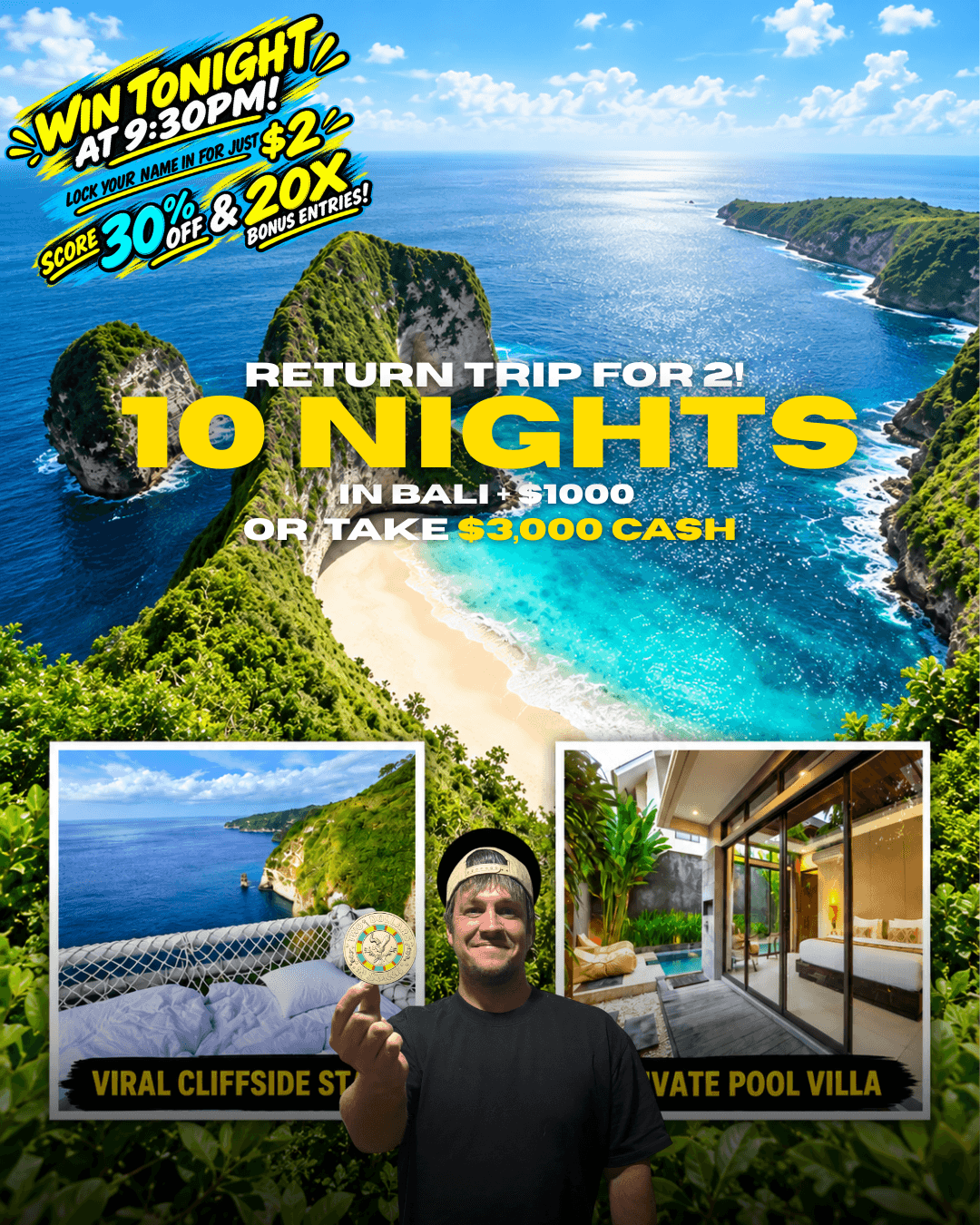 10 NIGHTS IN BALI + $1000 CASH OR $3,000 CASH