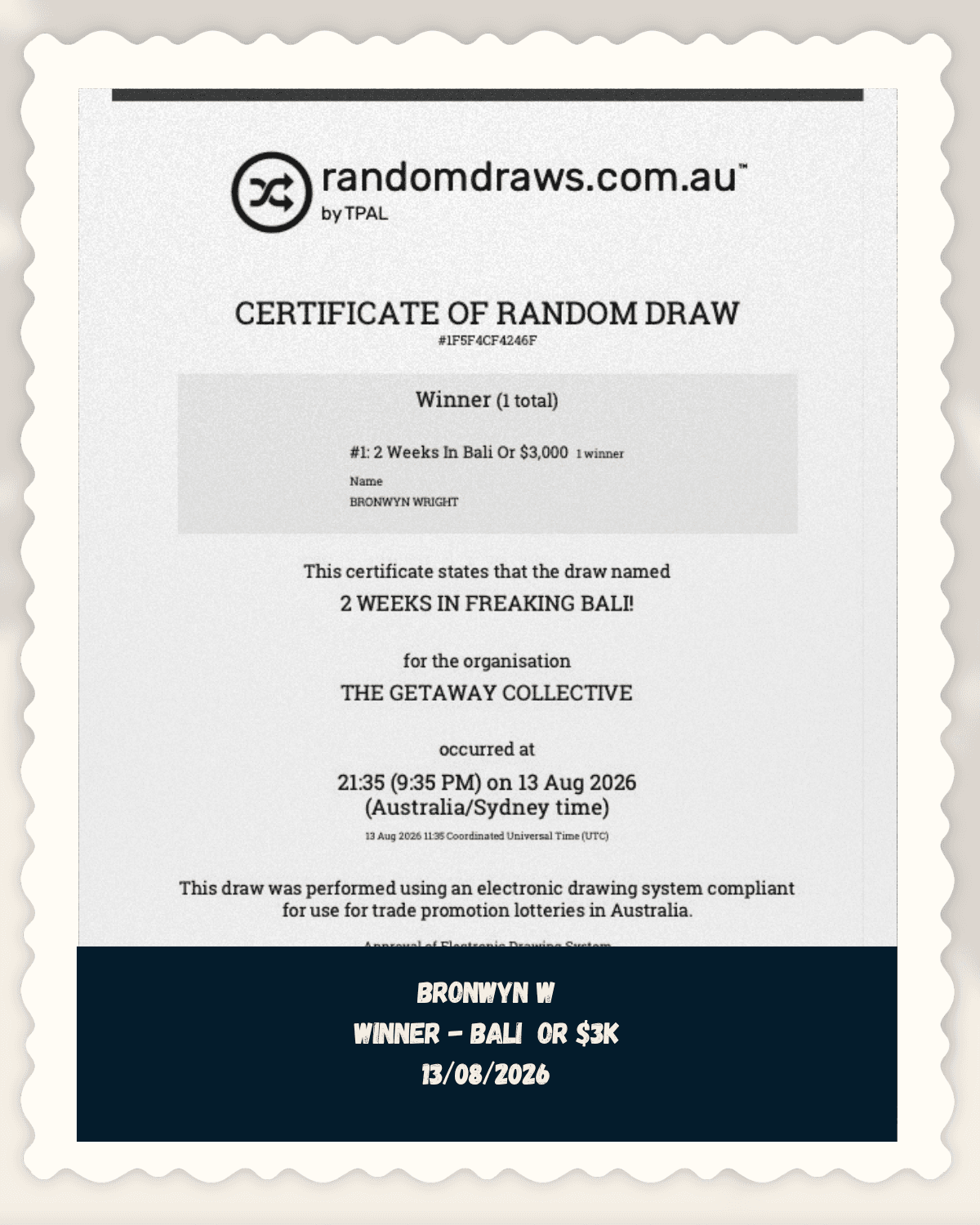Bronwyn W, verified winner