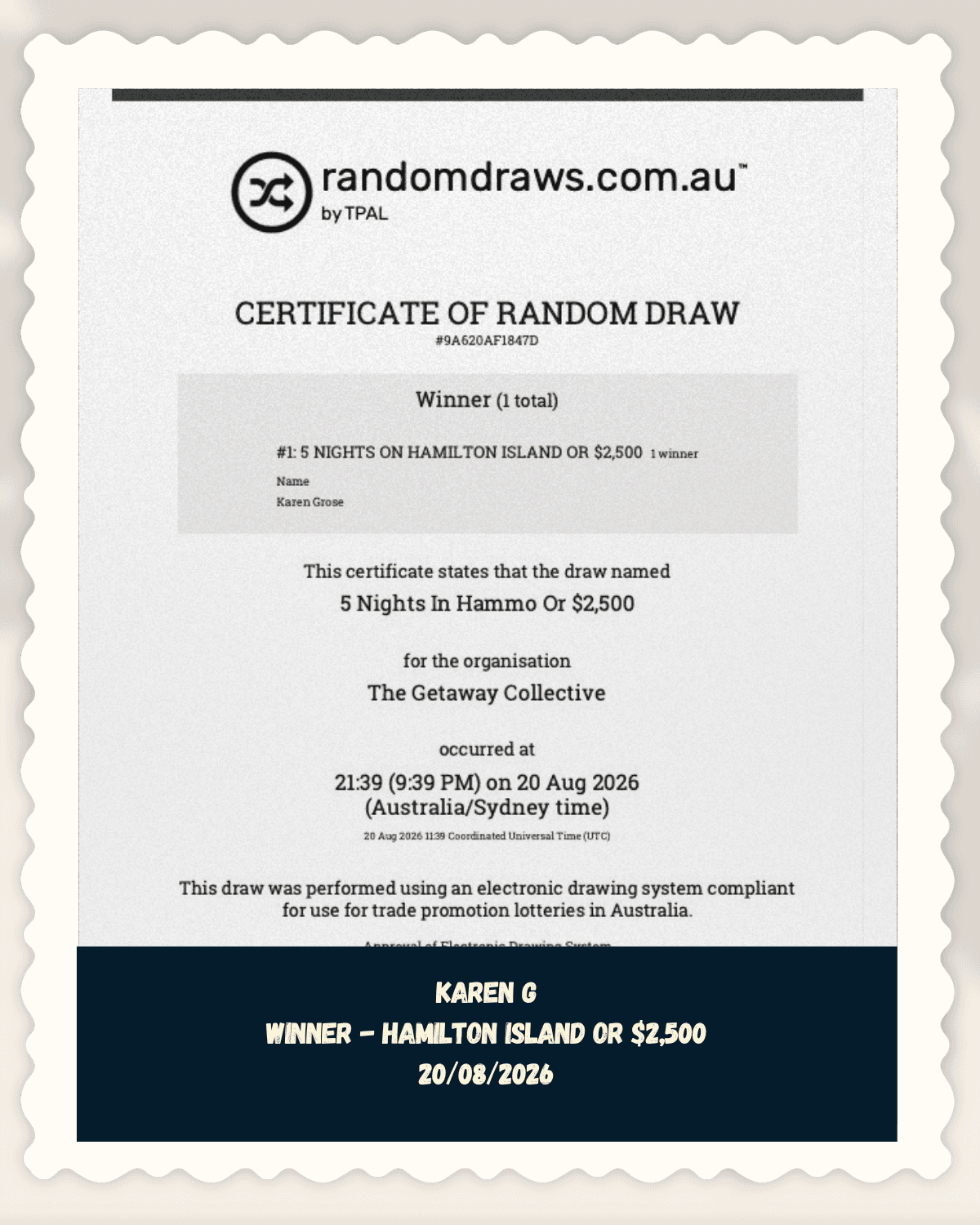 Karen G, verified winner