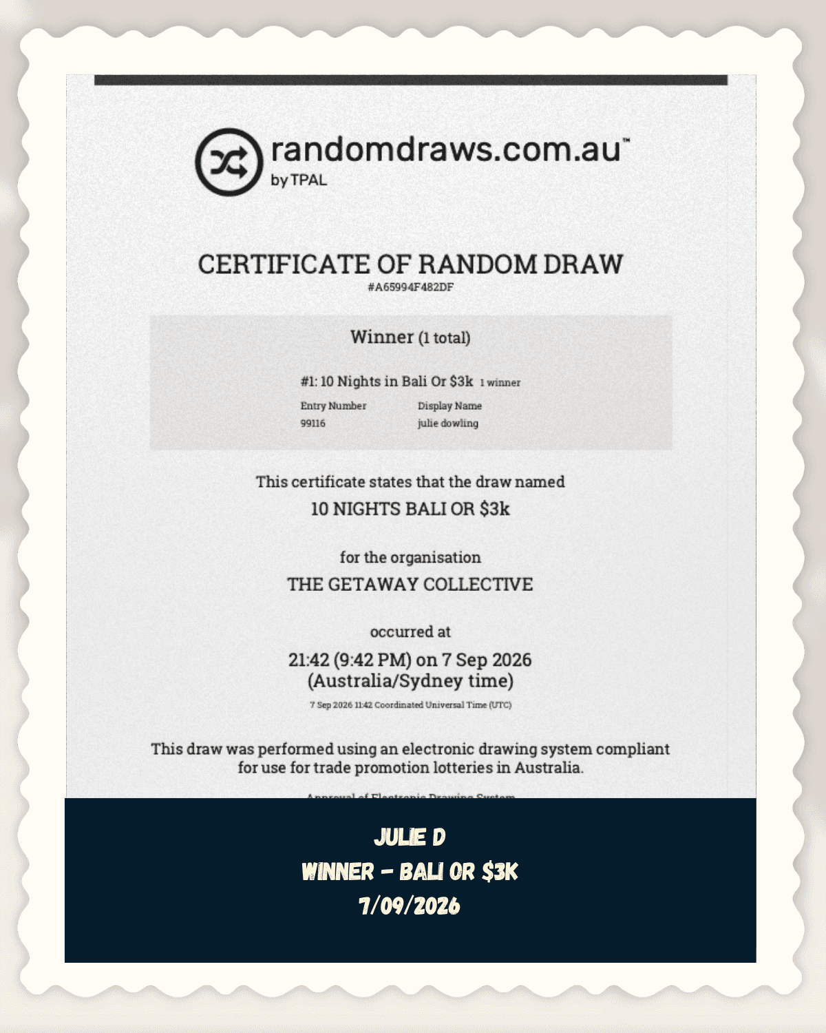 Julie D, verified winner