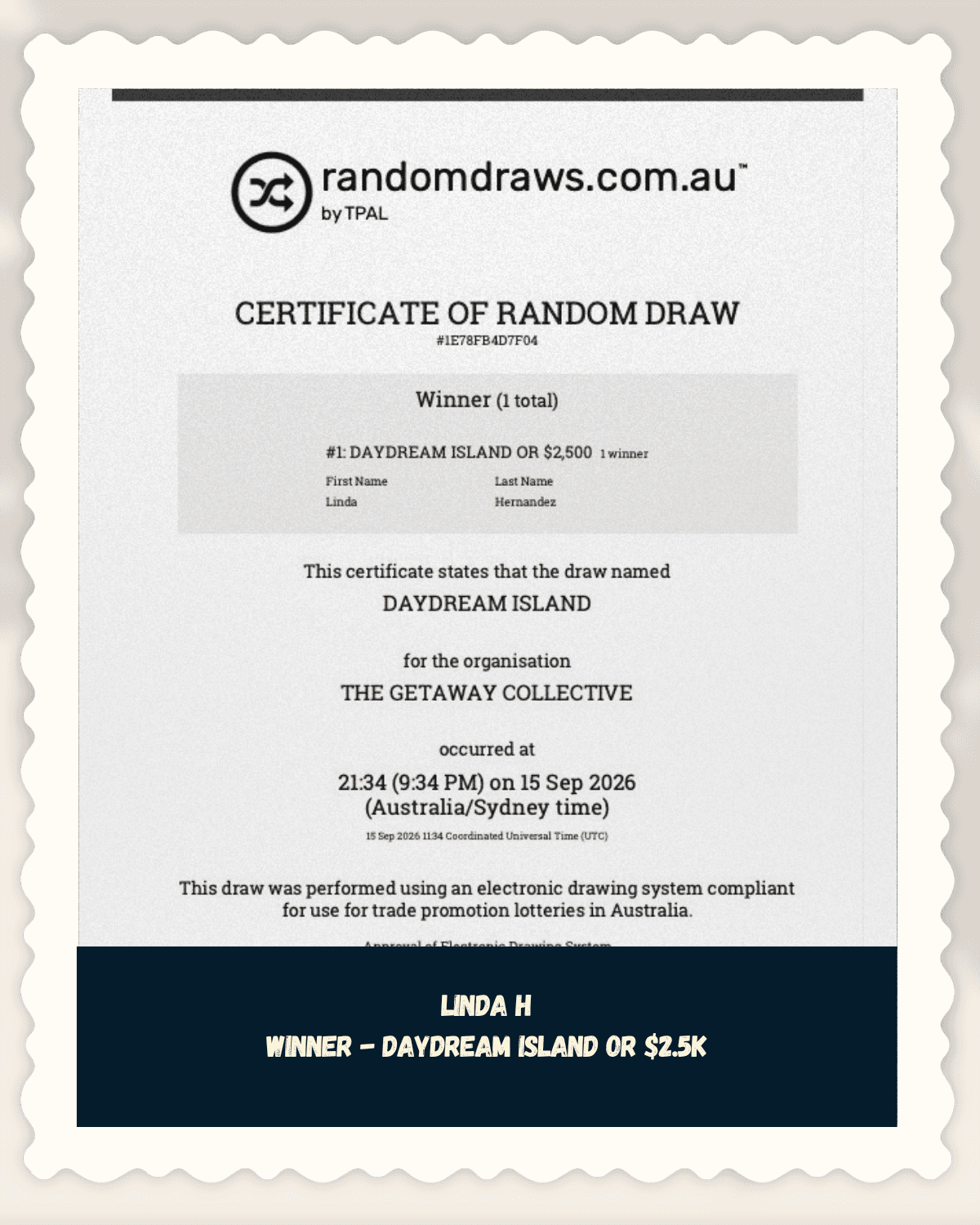 Linda H, verified winner